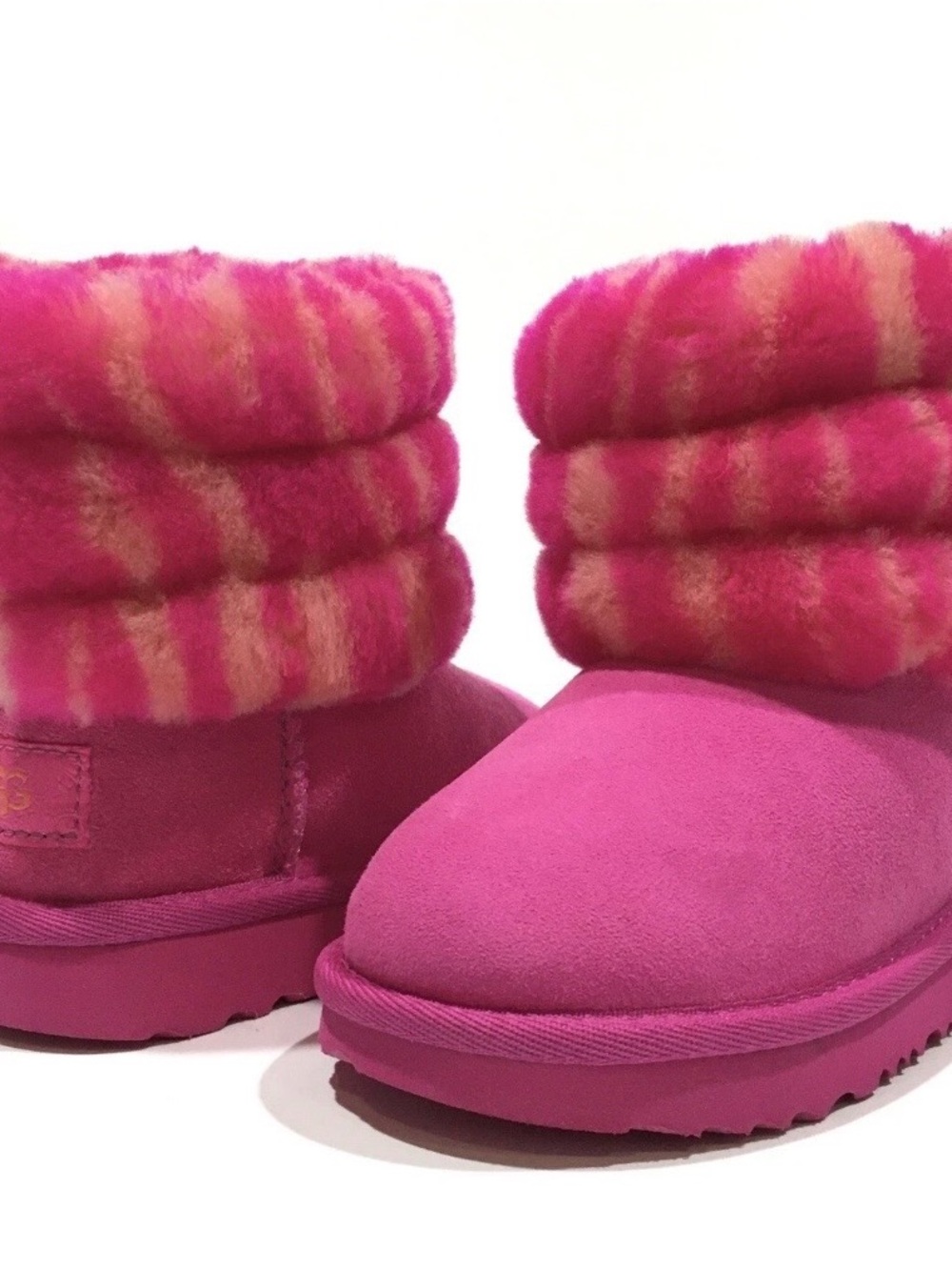UGG Girls Pink Faux-Fur Cuff Winter Boots